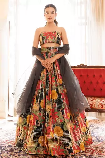 Black Gables Printed Cotton Lehenga Set