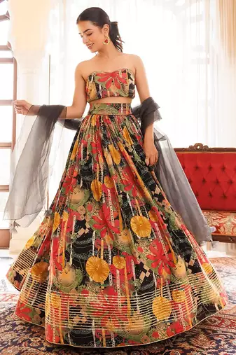 Black Gables Printed Cotton Lehenga Set