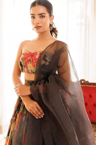 Black Gables Printed Cotton Lehenga Set