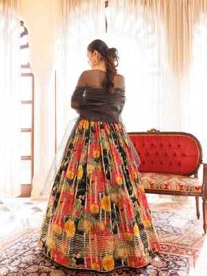 Black Gables Printed Cotton Lehenga Set 5