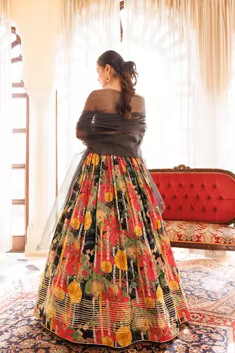 Black Gables Printed Cotton Lehenga Set