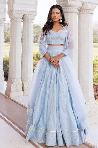 Ice Water Embroidery Cotton Lehenga Set