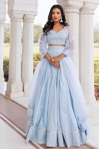 Ice Water Embroidery Cotton Lehenga Set