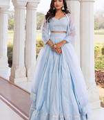 Ice Water Embroidery Cotton Lehenga Set