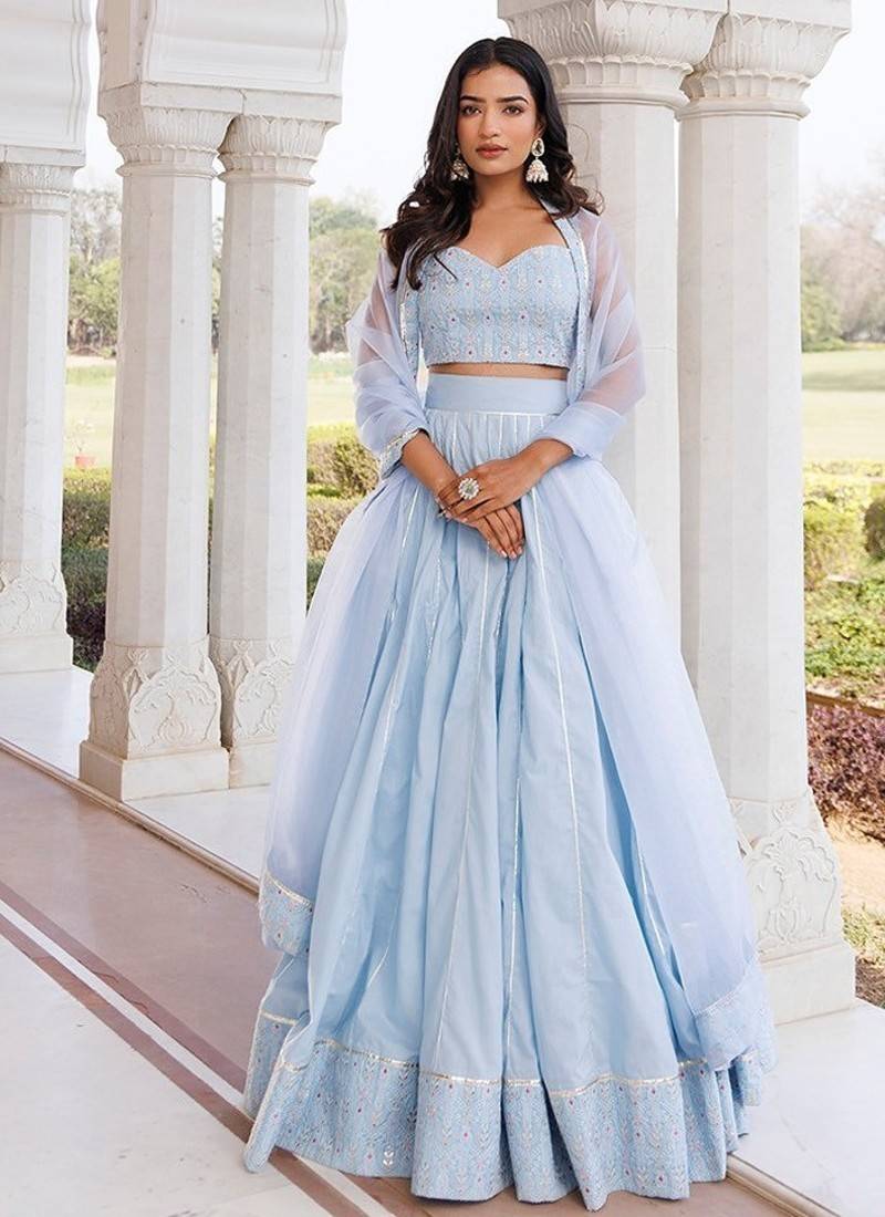 Ice Water Embroidery Cotton Lehenga Set