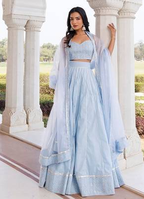 Ice Water Embroidery Cotton Lehenga Set 2