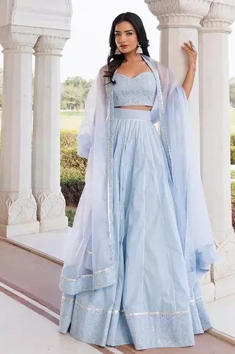 Ice Water Embroidery Cotton Lehenga Set