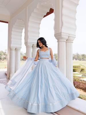 Ice Water Embroidery Cotton Lehenga Set 3
