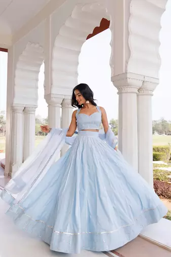 Ice Water Embroidery Cotton Lehenga Set