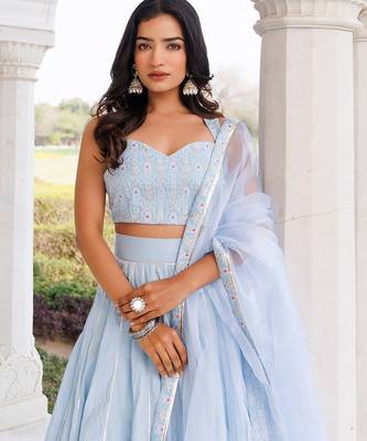 Ice Water Embroidery Cotton Lehenga Set 4