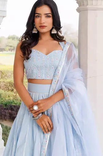 Ice Water Embroidery Cotton Lehenga Set