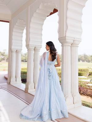 Ice Water Embroidery Cotton Lehenga Set 5