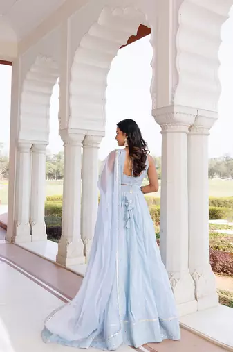 Ice Water Embroidery Cotton Lehenga Set