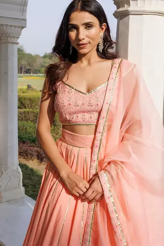 English Rose Cotton Embroidered Lehenga Set