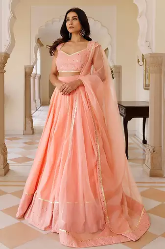 English Rose Cotton Embroidered Lehenga Set