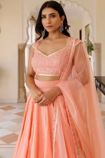 English Rose Cotton Embroidered Lehenga Set