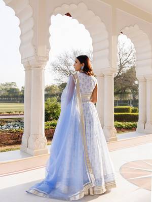 Angel Falls Blue and White Handblock Printed Lehenga Set 5