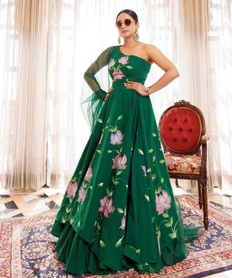 Water Garden Green Brushpainted Cotton Lehenga Set 2