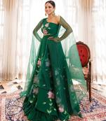 Water Garden Green Brushpainted Cotton Lehenga Set