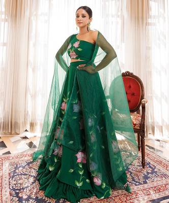 Water Garden Green Brushpainted Cotton Lehenga Set 3