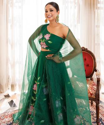Water Garden Green Brushpainted Cotton Lehenga Set 4