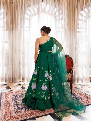 Water Garden Green Brushpainted Cotton Lehenga Set 5