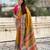 Mustard viscose silk position print & zari weaving saree with contrast blouse piece