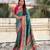 Blue viscose silk position print & zari weaving saree with contrast blouse piece