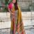 Mustard viscose silk position print & zari weaving saree with contrast blouse piece