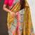 Mustard viscose silk position print & zari weaving saree with contrast blouse piece