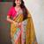 Mustard viscose silk position print & zari weaving saree with contrast blouse piece