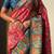 Pink viscose silk position print & zari weaving saree with contrast blouse piece