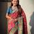Pink viscose silk position print & zari weaving saree with contrast blouse piece
