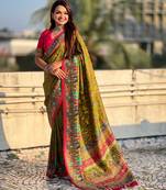 green viscose silk saree with zari weaving