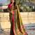 Green viscose silk position print & zari weaving saree with contrast blouse piece