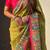 Green viscose silk position print & zari weaving saree with contrast blouse piece