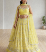 Elegant Yellow Embroidered Lehenga Choli Set with Net Dupatta