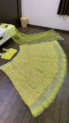 Elegant Yellow Embroidered Lehenga Choli Set with Net Dupatta 4
