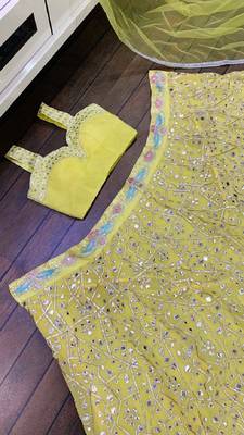 Elegant Yellow Embroidered Lehenga Choli Set with Net Dupatta 5