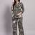 Women's Olive Green Abstract Print Rayon Co-ord Set | Stylish Collar Neck Tunic with Trousers Loungewear | Co Ord Set