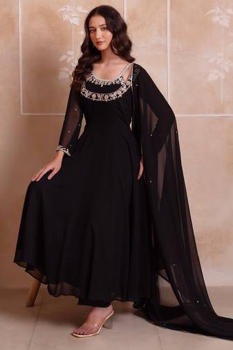 Black georgette handwork anarkali suit set