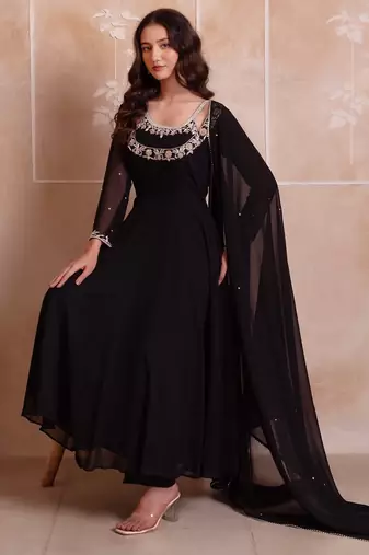 Black georgette handwork anarkali suit set