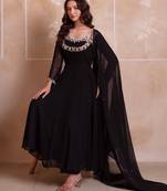 Black georgette handwork anarkali suit set