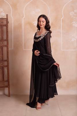 Black georgette handwork anarkali suit set 2