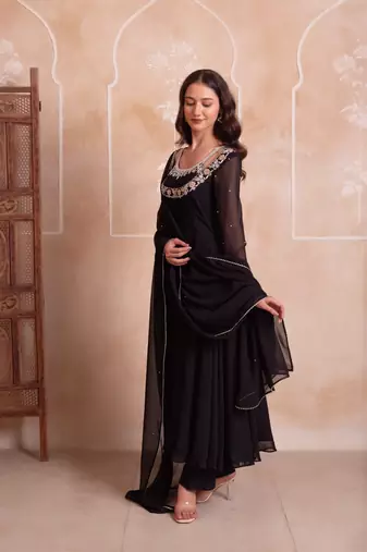 Black georgette handwork anarkali suit set