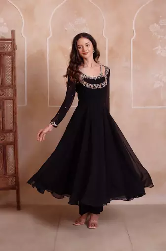 Black georgette handwork anarkali suit set