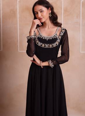 Black georgette handwork anarkali suit set 4
