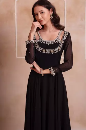 Black georgette handwork anarkali suit set