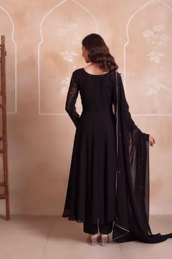Black georgette handwork anarkali suit set