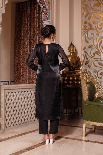 Black organza pakistani handwork suit set